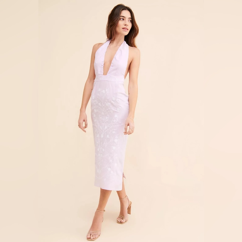 Fanm Mon Karla Lilac Embroidered Floral Midi Dress
